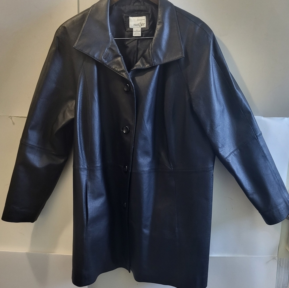 east 5th Leather Jacket, Women's Black, Button Down,Slash Pockets, Size 1X